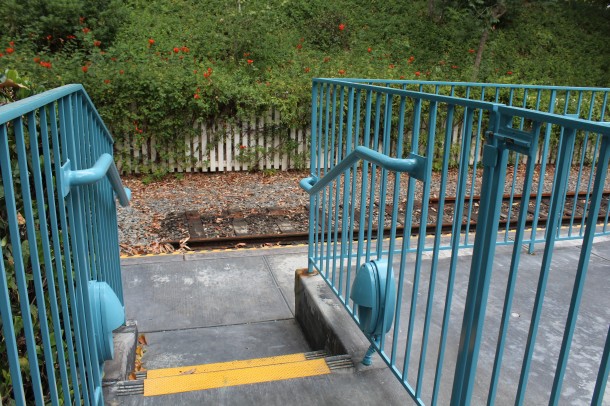 The end of the Disneyland Railroad tracks in Fantasyland just yards away from the edge of construction.