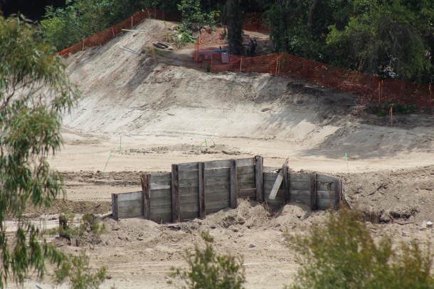 The last of the retaining wall that held the berm back from backstage buildings. 