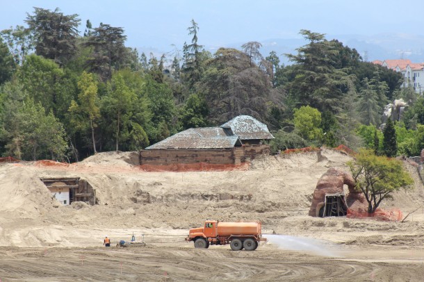 The backside of the Chalet stands exposed. 