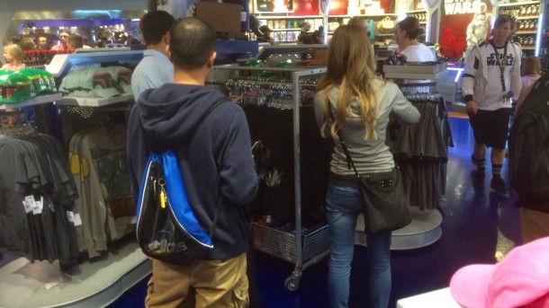 Cast Members brought out additional racks of the shirts to meet demand.