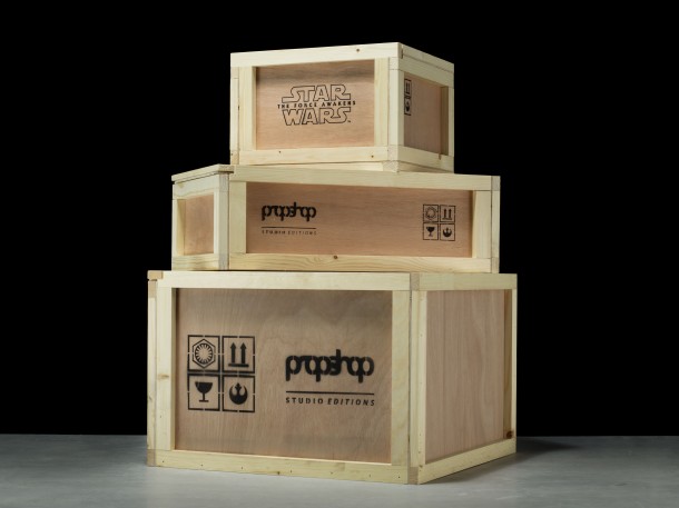 These made-to-order replicas will come with custom display pedestals, packed in branded wooden crates that are inspired by the real crates used to ship the film props. Each one is custom built to accommodate the shape of the replica inside.
