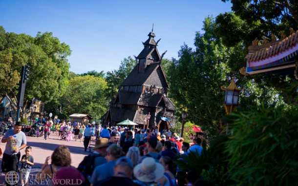 Standby line reroutes over through China as soon as the park opens.