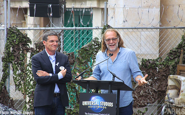 SVP, Entertainment Universal Studios Hollywood, Tim Runco (Left) and Director/Executive Producer The Walking Dead Greg Nicotero address the crowd.
