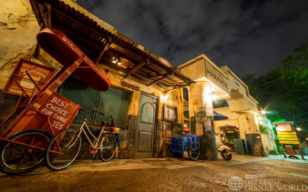 Harambe Market at night.