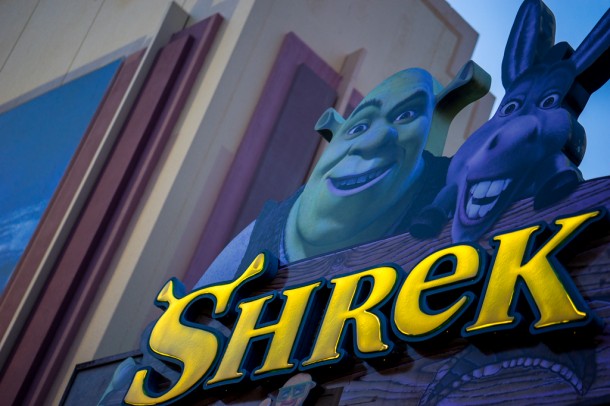 One of the Shrek theaters should either be down or down soon to make way for one of this year's Horror Nights houses.