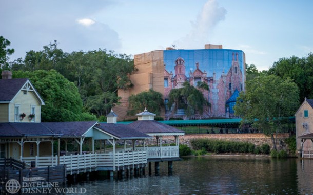There is a large photo scrim going up on the Haunted Mansion.
