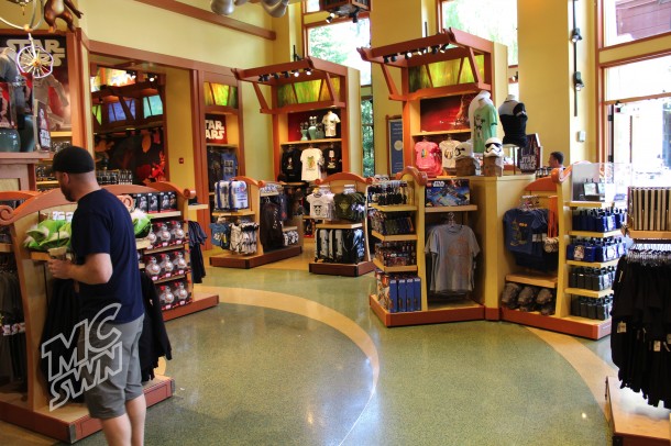 At the end of the store closest to Starbucks is a big assortment of Star Wars toys and clothing.