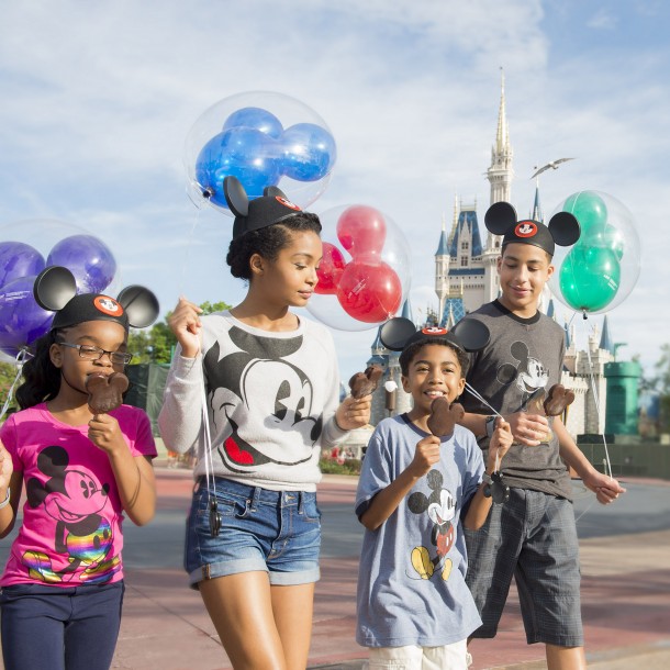 (L-R) Actors Marsai Martin, Yara Shahidi, Miles Brown and Marcus Scribner, from the cast of the ABC series "black-ish," enjoy Mickey ice cream bars March 28, 2015 in front of Cinderella Castle at Magic Kingdom in Lake Buena Vista, Fla.ÊThe four visited Walt Disney World Resort with their families to kick off their summer break and celebrateÊthe success of the showÕs first season. (Mariah Wild, photographer)