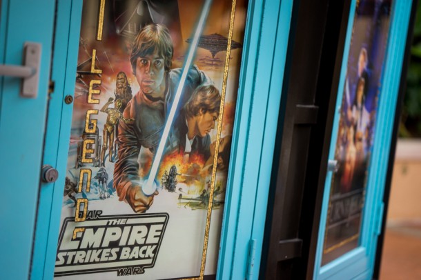 Fun vintage Star Wars posters outside the Legends of Hollywood gift shop.