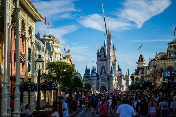 Large crane in place behind Cinderella Castle. Probably to start holiday light installation.