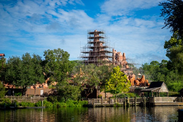 Another view of all the scaffolding on Big Thunder from across the river.