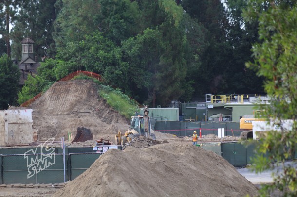 Crews are working behind the restaurant on what will be the train path and access road for the backstage. 