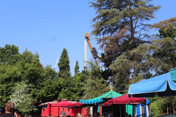 From Fantasyland, cranes could be seen placing new I-beams into the area where the Skyway Chalet stood a few months ago. 