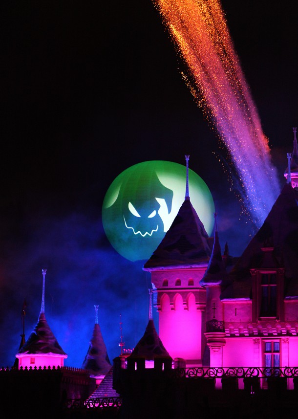 MICKEY'S HALLOWEEN PARTY (ANAHEIM, Calif.) Jack Skellington presides over the Halloween Screams fireworks spectacular, which lights up the sky surrounding Sleeping Beauty Castle at Disneyland park as part of the entertainment exclusive to the annual Mickey's Halloween Party. Returning for 17 nights in 2016, beginning Friday, Sept. 23, Mickeys Halloween Party is a time for guests to dress up for a ghoulish good time and enjoy seasonal scares such as Space Mountain Ghost Galaxy and Haunted Mansion Holiday. (Paul Hiffmeyer/Disneyland)