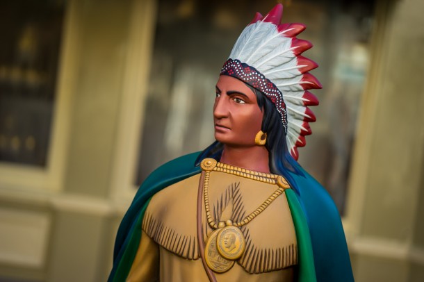 The Native American statue is back after being gone for refurbishment.