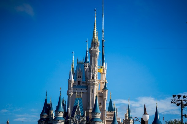 Crane at Cinderella Castle for repainting.