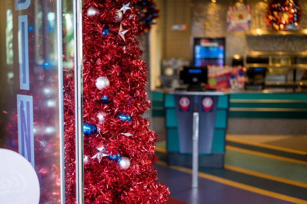 Yes, those are Christmas trees in the Captain America Diner.