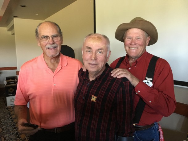 Actor Dave Hall (center) was reunited with former Disneyland co-workers Bruce and Tracy Vining at the 2016 Order of the Red Handkerchief banquet.