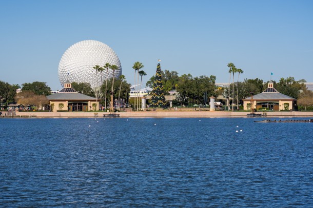 Epcot's tree across World Showcase Lagoon.