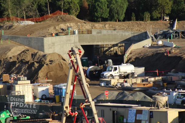 This is the entrance to Star Wars Land from Fantasyland. The Disneyland Railroad will pass over this tunnel.