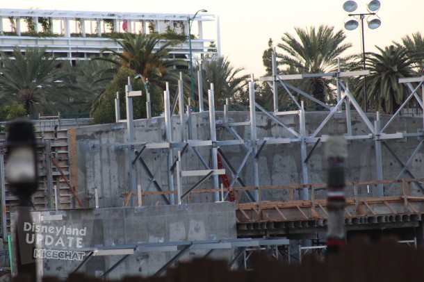 Near Critter Country, this concrete and steel skeleton is where the Disneyland Railroad will cross in front of a waterfall on the edge of the Rivers Of America. 