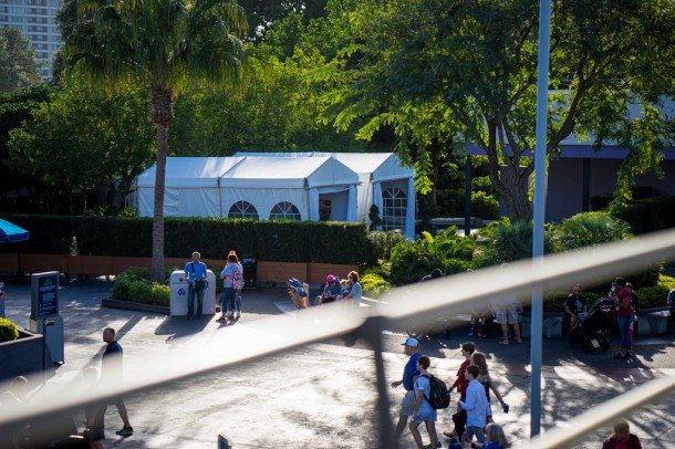 A view from the TTA of the absurd cabanas in Tomorrowland.