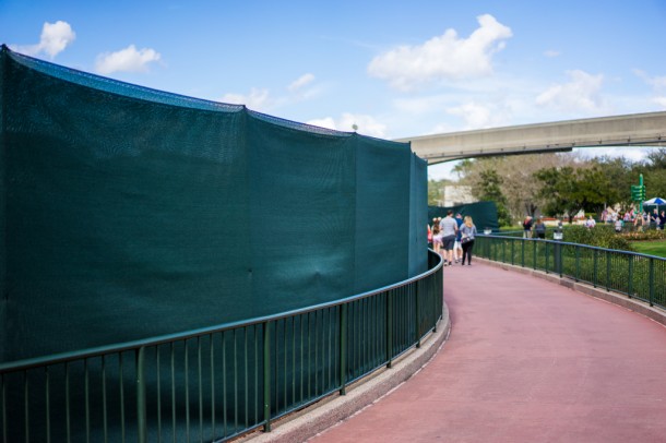 On the path from World Showcase to Future World, big green tarps are up. My only guess would be Flower and Garden preparation.