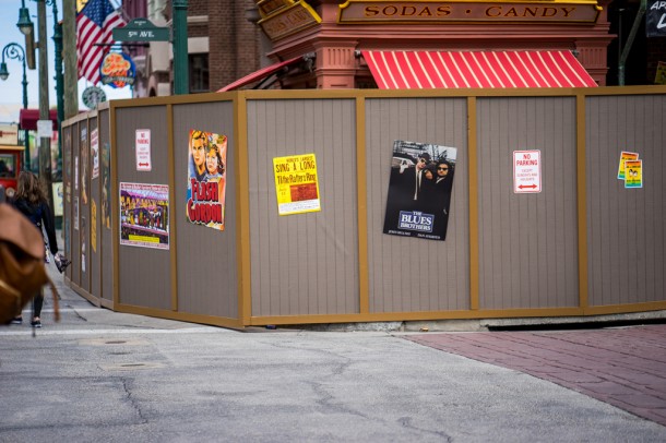 The candy shop on the corner is still behind walls.