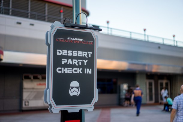 Star Wars dessert party check in happens near the Launch Bay.