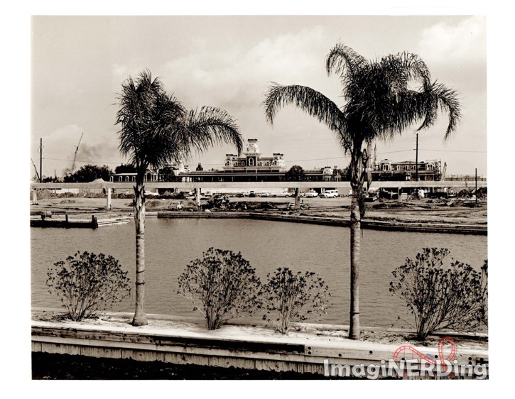 photo of the magic kingdom under construction from Seven Seas Lagoon