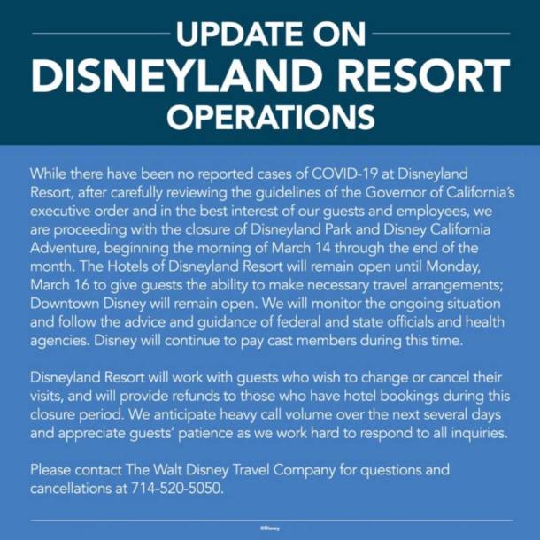 , BREAKING NEWS &#8211; Disneyland Closing March 14 Due to National Crisis