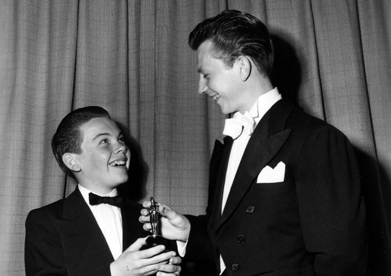 Bobby Driscoll receiving a Juvenile Academy Award