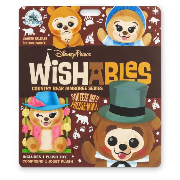 The packaging for the Country Bears Jamboree series of Wishables Mystery plushes