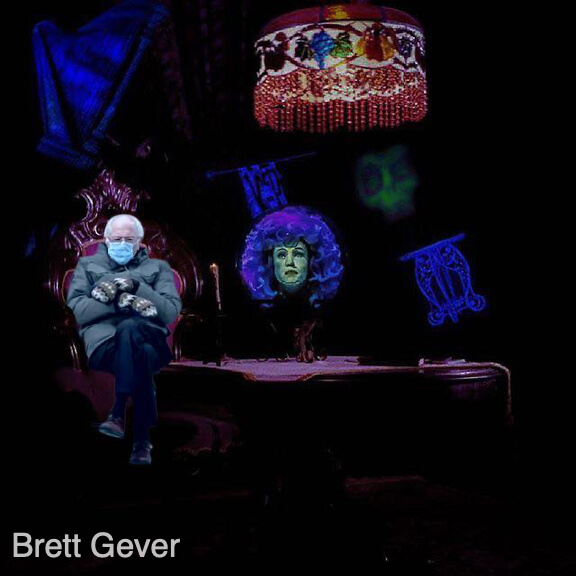 Bernie Sanders in Haunted Mansion's seance room with Madame Leota.