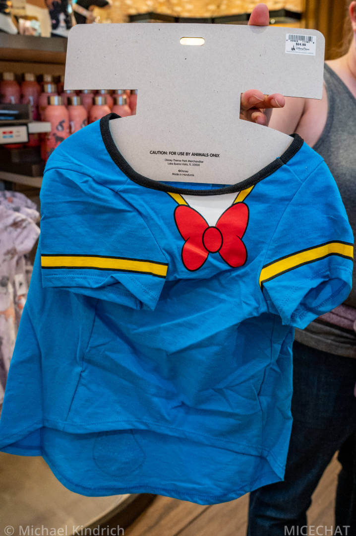 The front of the Donald Duck cosplay shirt for dogs