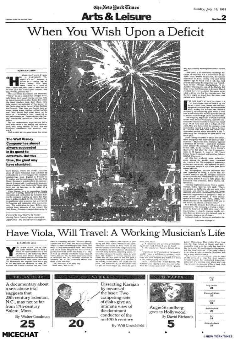 New York Times reports on Euro Disney's troubles, 1993.