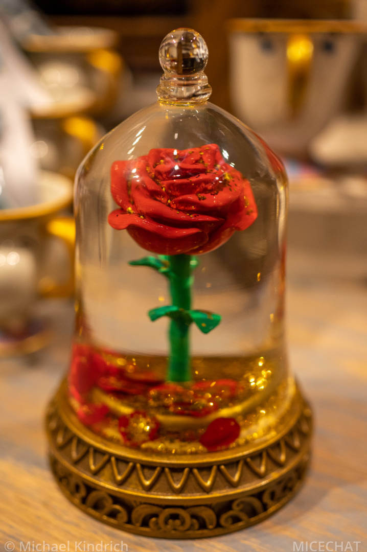 A snow globe of the Enchanted Rose from Beauty and the Beast, sold at Disney Home 