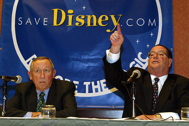 Roy E. Disney and Stanley Gold at a Save Disney press conference, 2004. 