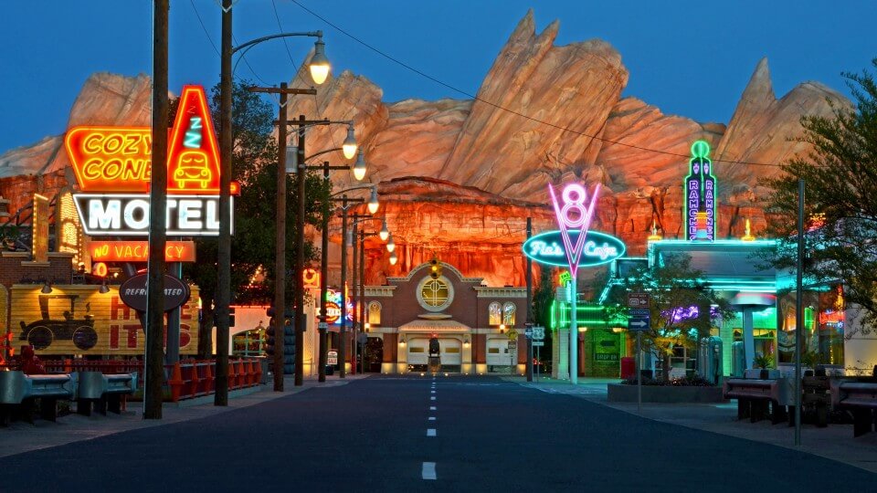 Cars Land at night, 2012.