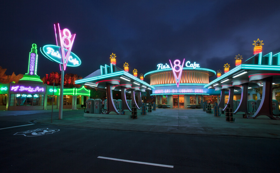 Cars Land at night, 2012. 