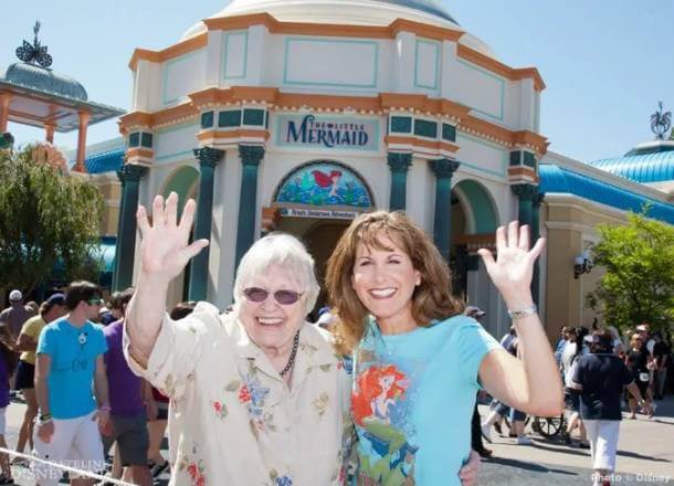 Jodi Benson and Pat Carrol at the new attraction on opening day, 2011.