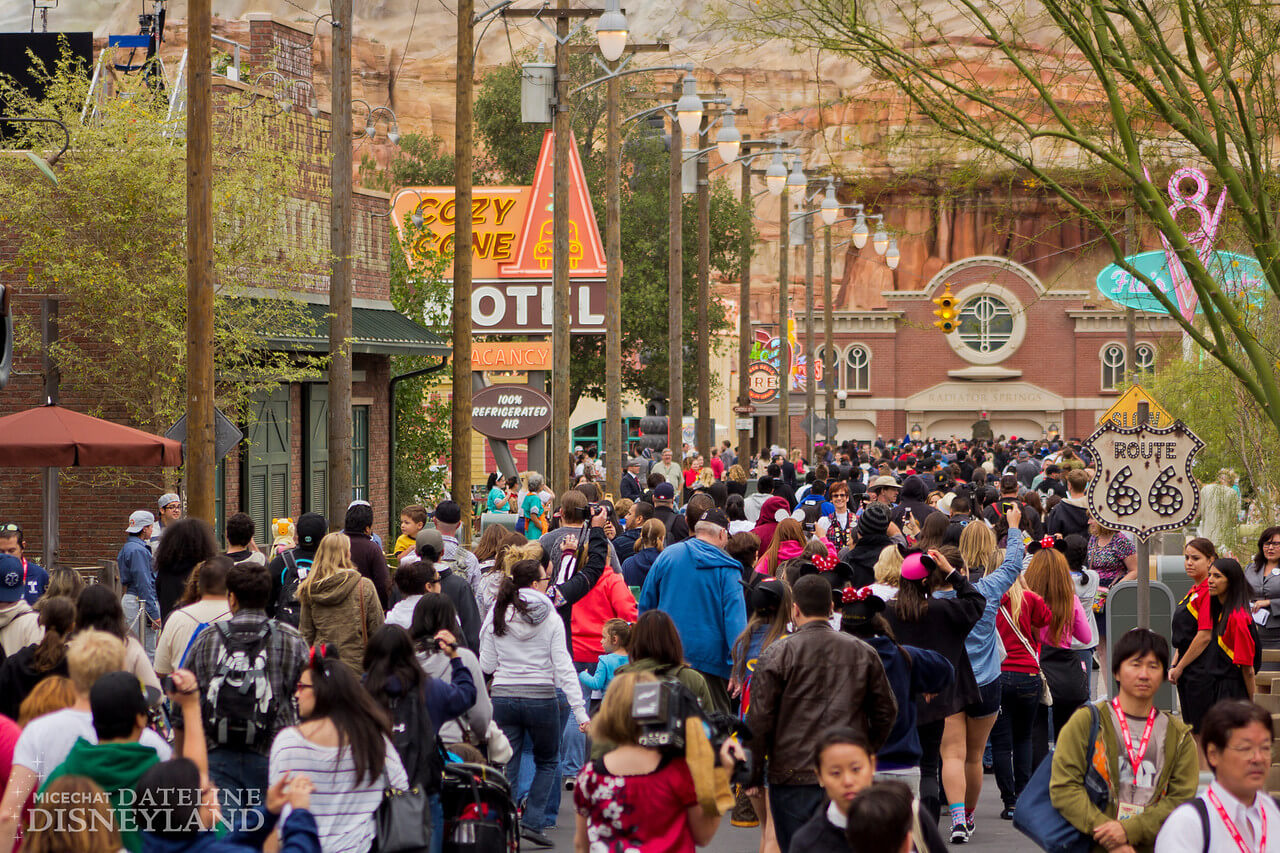 Opening day crowds flood Cars Land, 2012.