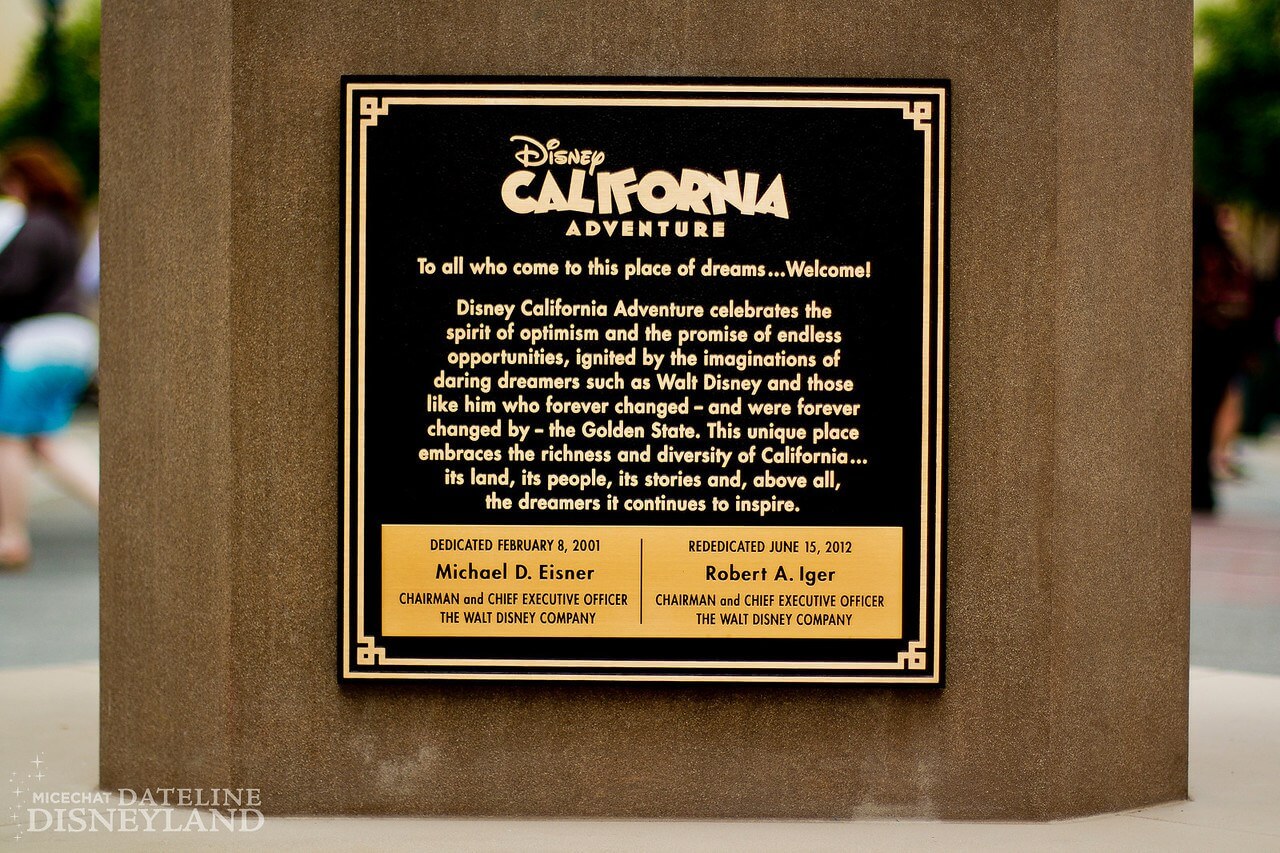 New dedication plaque in Buena Vista Street, 2012.