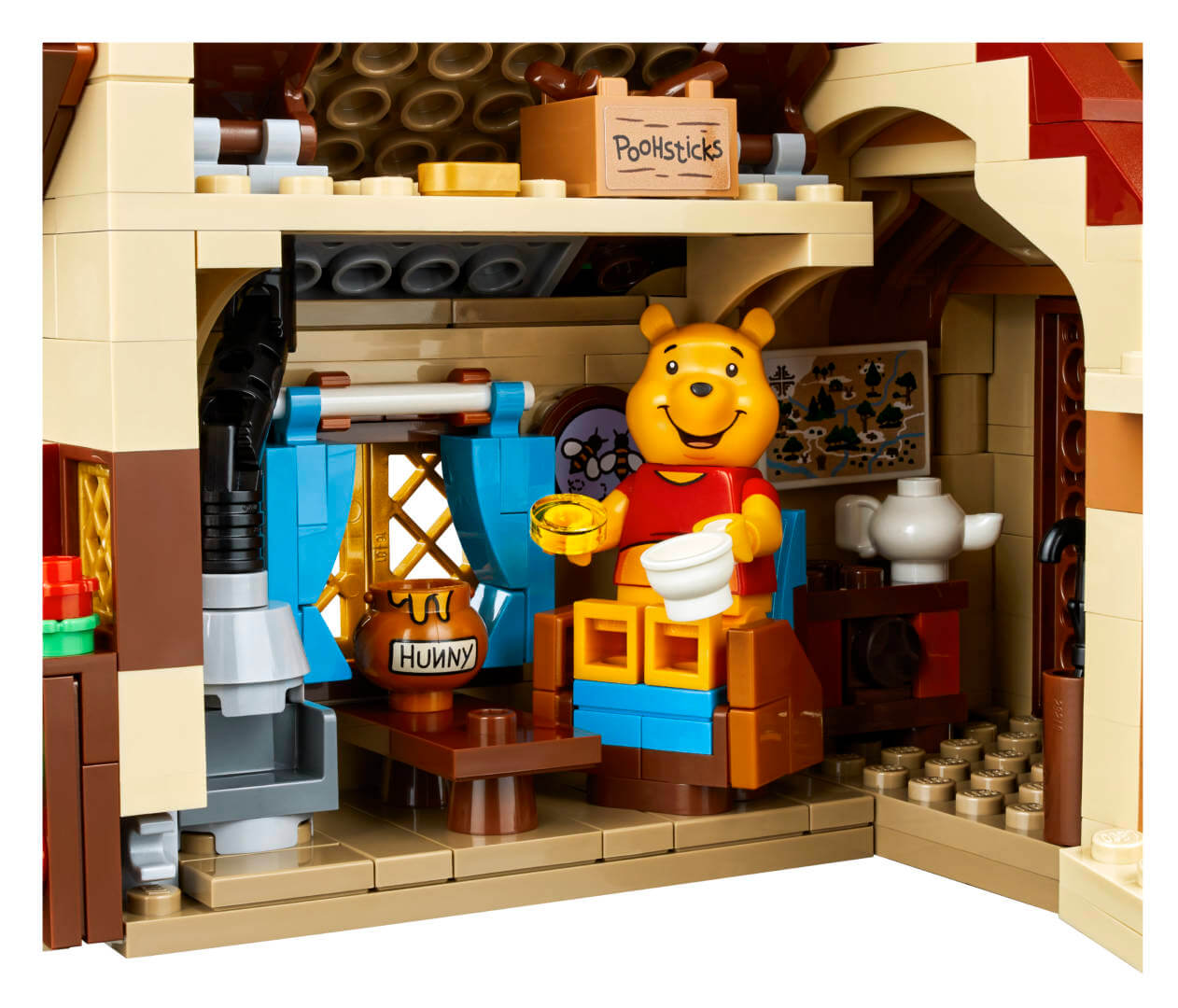 Some of the detail seen in Pooh's kitchen from the LEGO ideas Winnie the Pooh Set