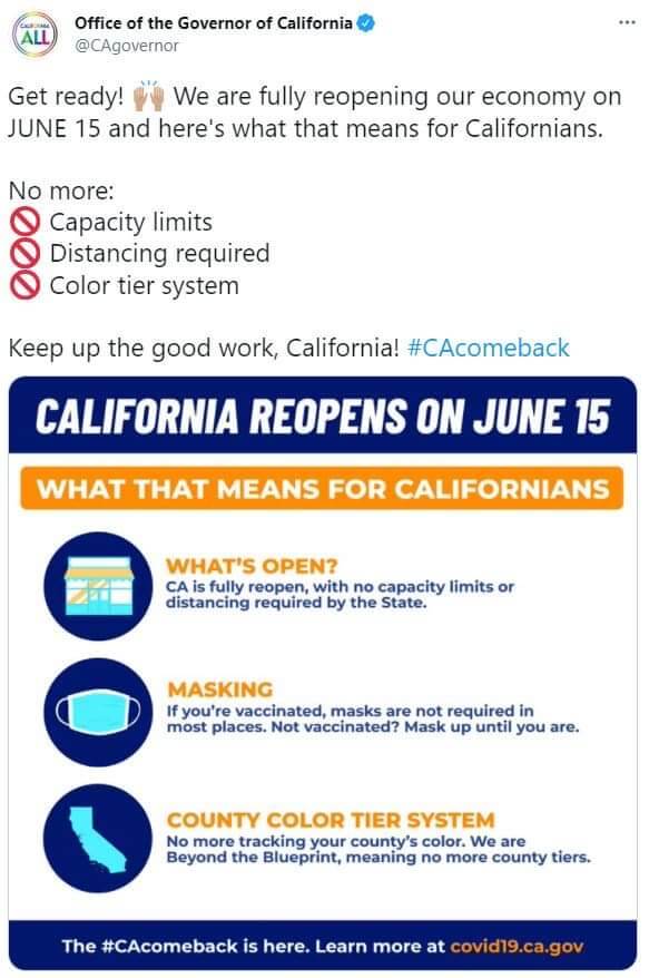 California reopening June 15