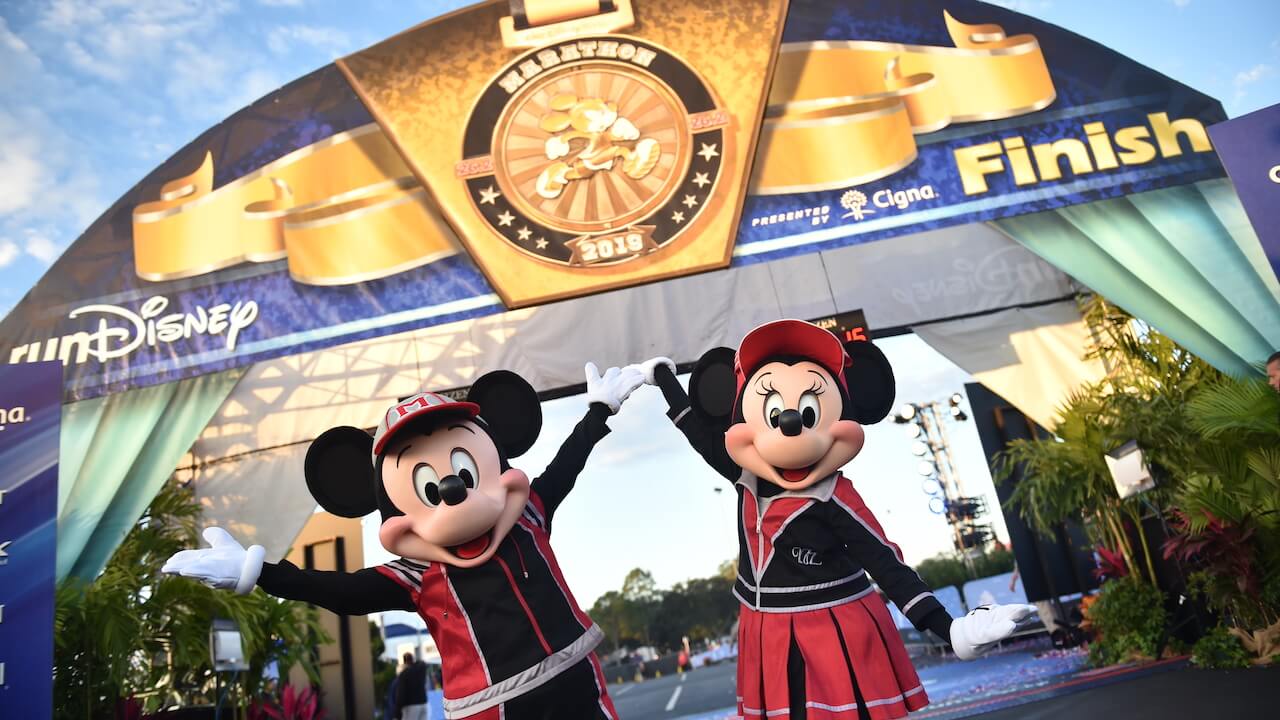 Mickey and Minnie at the marathon finish line