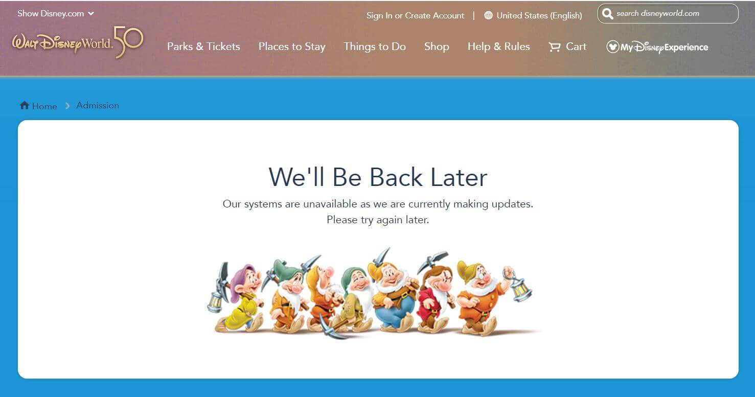 Image of the Disney Parks website