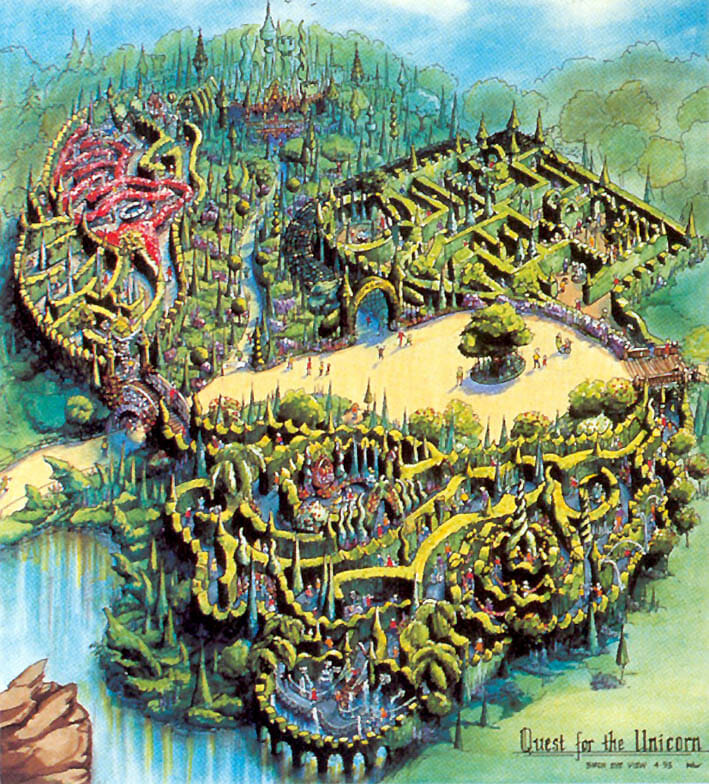 Disney Animal Kingdom Beastly Kingdom Quest for the Unicorn concept art Beastly Kingdom, Disney’s Beastly Kingdom That Never Was – Thar Be Dragons Ahead!