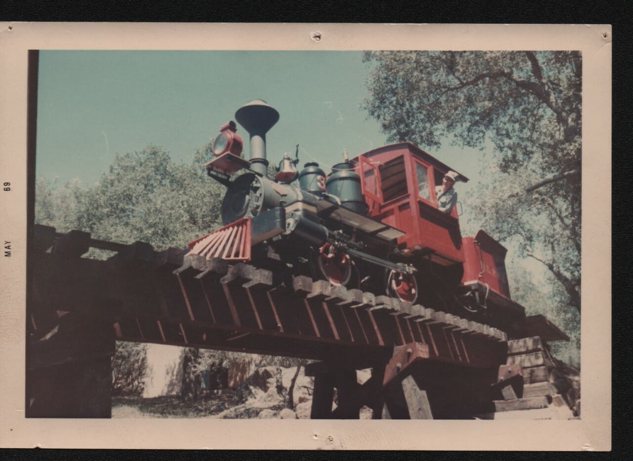 The Marie E. on the trestle of Ollie Johnston's Julian Railroad