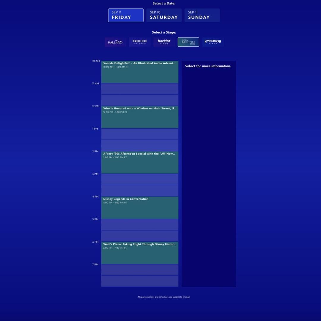 D23 Expo Walt Disney Archives Stage - Friday schedule
